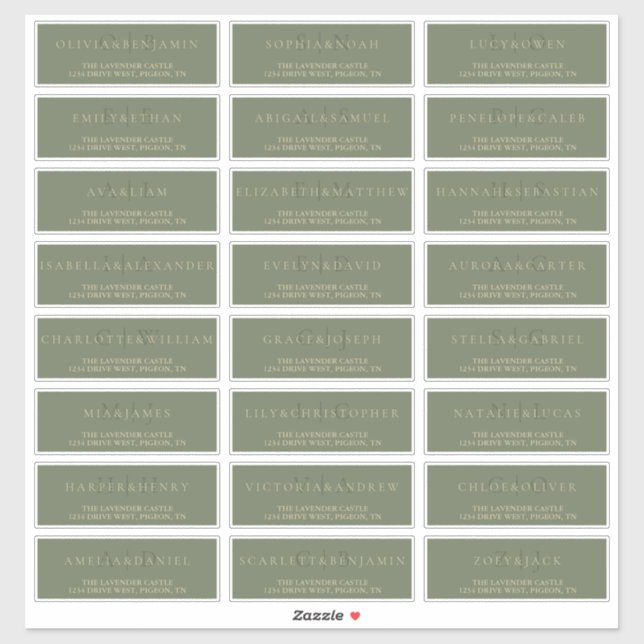 Sage Green Gold Modern Formal Wedding Address (Sheet)