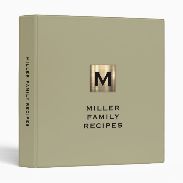Sage Green Gold Monogram Family Recipe Binder (Front/Spine)