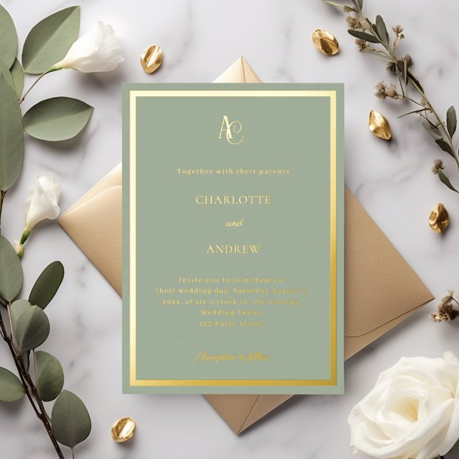 Sage green gold monogram luxury wedding (Creator Uploaded)