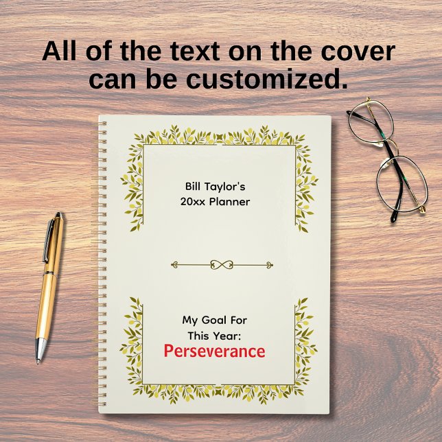 Sage Green & Gold Motif Perseverance Goal  Planner (Perseverance goal planner)
