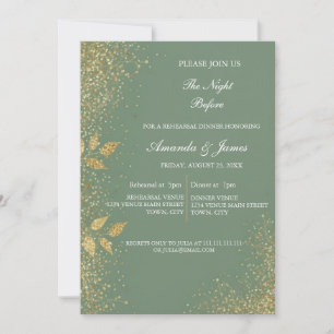 Sage Green Gold Photo Rehearsal Dinner Invitation