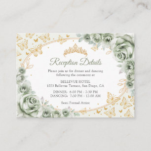 Sage Green Gold Quinceanera Reception Details Enclosure Card