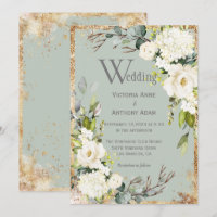 Sage Green Gold Rustic Floral Faire-part de mariag