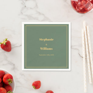 Sage Green Gold Script Elegant Minimal Wedding Napkin