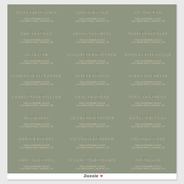 Sage Green Gold Simple Formal Wedding Address (Sheet)