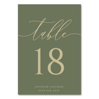 Sage Green Gold Simple Wedding Seating Table Number