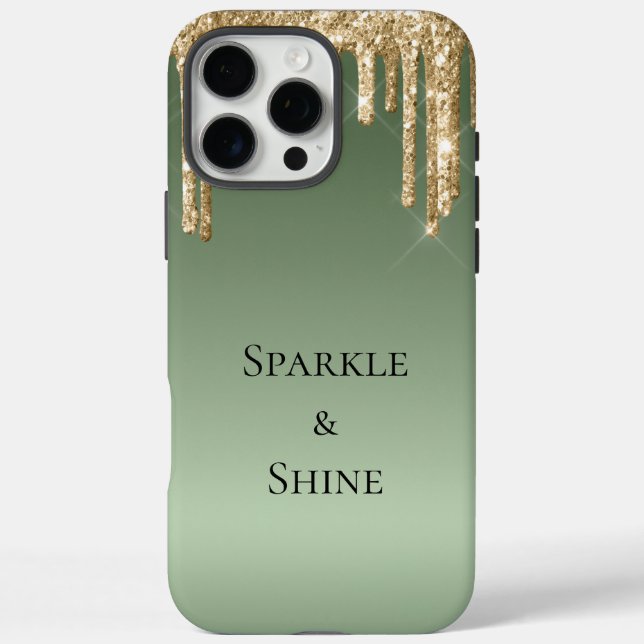 Sage Green Gold Sparkle Glitter Drips Case-Mate iPhone Case (Back)