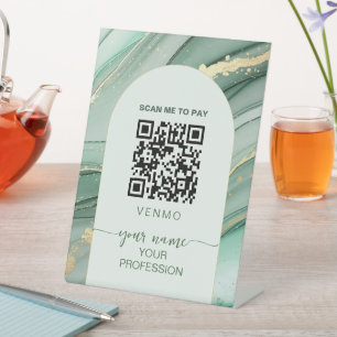 Sage green gold venmo Payment Qr code  Pedestal Sign