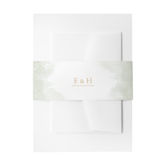 Sage green gold watercolour elegant wedding  invitation belly band