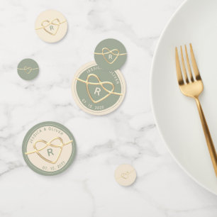 Sage Green & Gold Wedding Confetti with Monogram
