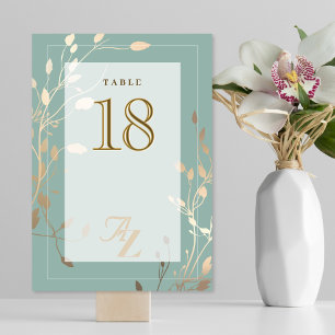Sage Green & Gold Wedding Table Number