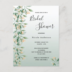 Sage green golden floral bridal shower invitation postcard