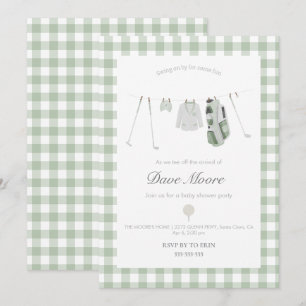 Sage green Golf baby shower party Invitation