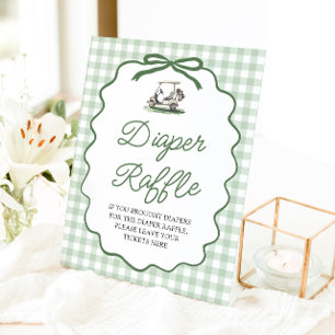 Sage Green Golf Bow Baby Shower Diaper Raffle Game Pedestal Sign