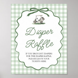 Sage Green Golf Bow Baby Shower Diaper Raffle Game Poster