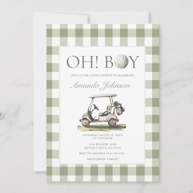 Sage Green Golf Boy Baby Shower Invitation (Front)