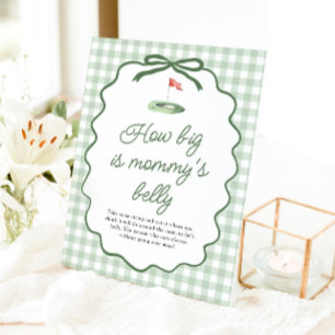 Sage Green Golf Gingham How big is mommy's belly Pedestal Sign