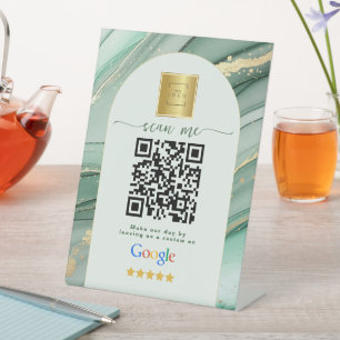 Sage Green Google Reviews Business Link QR Code Pedestal Sign