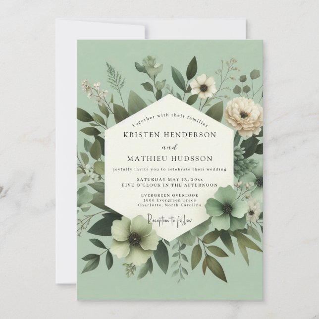 Sage Green Graceful Botanical Wedding Invitation (Front)