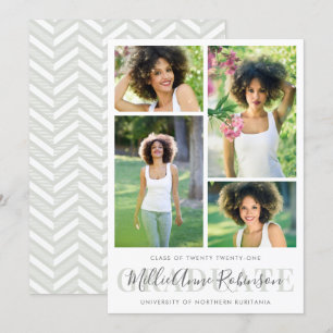 Sage Green   Graduate Script 4 Photos Graduation Invitation