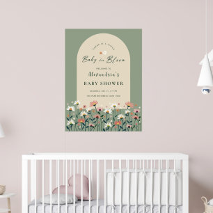 Sage Green Grand Bébé en Fleur Douche Poster