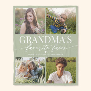 Sage Green Grandma’s Favourite Faces 4 Photo Fleece Blanket