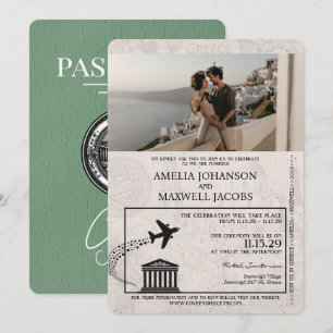 Sage Green Greece Passport Wedding Invitation