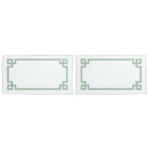 Sage Green Greek Key Border King Size Pillowcase