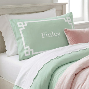 Sage Green Greek Key Monogram Standard Pillow Case