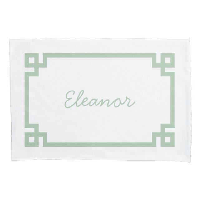 Sage Green Greek Key Monogram Standard Pillow Case (Front)