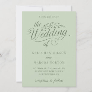 Sage Green Greenery Elegant Calligraphy Wedding Invitation