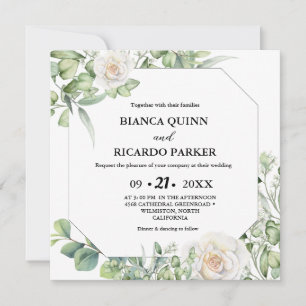 Sage Green greenery eucalyptus Square Wedding Invitation
