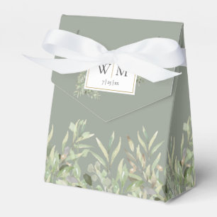 Sage Green Greenery Foliage Monogram Wedding Favor Box