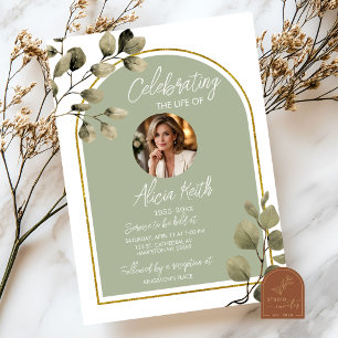 Sage Green Greenery Funeral Invitation