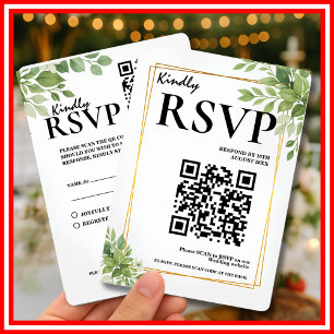 Sage Green Greenery Geometric Wedding QR RSVP Card
