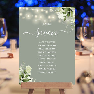 Sage Green Greenery Seating Plan Table Number