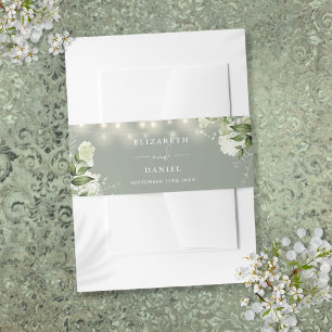 Sage Green Greenery String Lights Wedding Invitation Belly Band