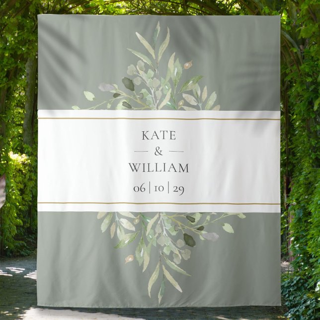 Sage Green Greenery Wedding Photo Booth Backdrop Tapestry (Sage Green Greenery Wedding Photo Booth Backdrop)