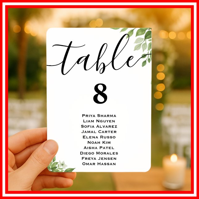 Sage Green Greenery Wedding Table Seating Chart Invitation (Creator Uploaded)
