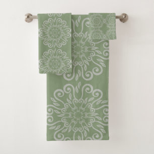 SAGE GREEN GREY HAMPTONS STYLE BATHROOM TOWEL SET
