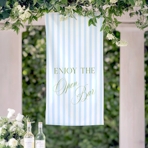 Sage Green & Grey Stripe Wedding Open Bar Banner