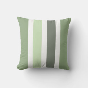 Sage Green, Grey, White Colour Block Stripes Throw Pillow