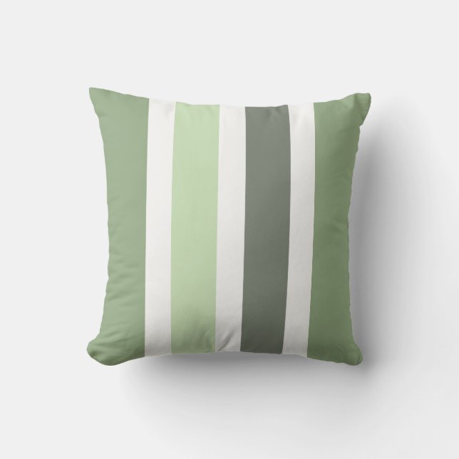 Sage Green, Grey, White Colour Block Stripes Throw Pillow (Front)