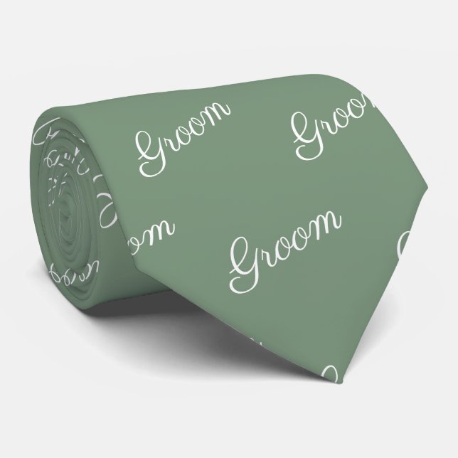 Sage green Groom scripture wedding Neck Tie (Rolled)