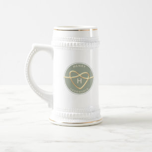 Sage Green Groomsmen Beer Stein with Gold Heart