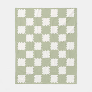 Sage Green Groovy Checks Chequered Pattern Fleece Blanket