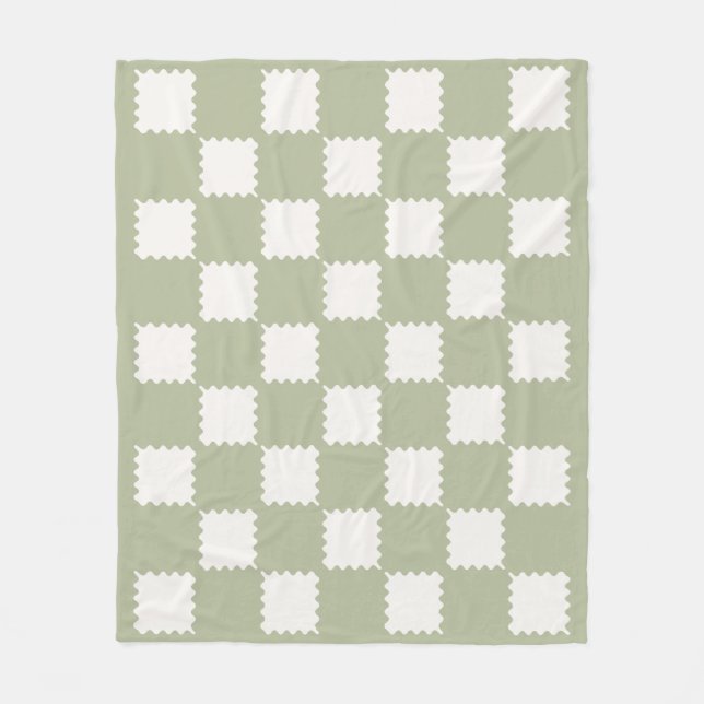 Sage Green Groovy Checks Chequered Pattern Fleece Blanket (Front)
