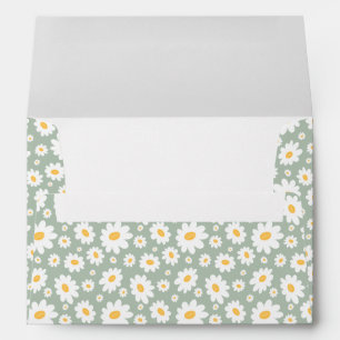Sage Green Hand Drawn Daisy Pattern Envelope