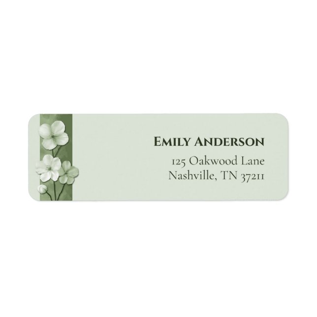 Sage Green Hand Drawn Floral Botanical Return Ad (Front)