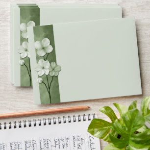 Sage Green Hand Drawn Floral Botanical Wedding Envelope